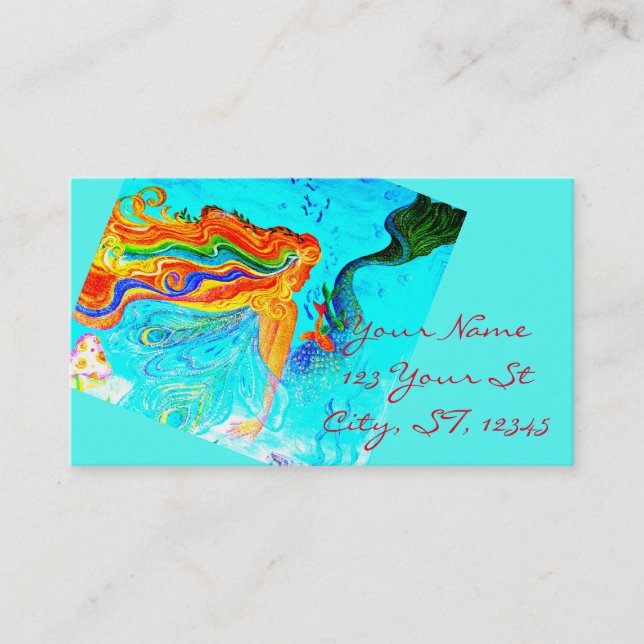 rainbow haired mermaid business card (Front)