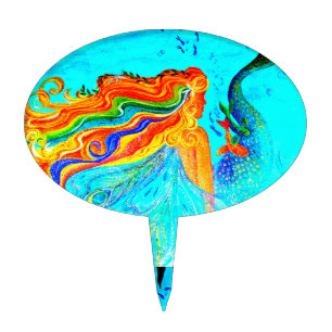 rainbow haired mermaid cake pick
