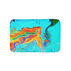 rainbow-haired  mermaid floating bathroom mat