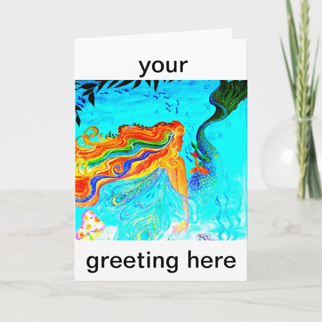 rainbow-haired mermaid greeting card (Front)