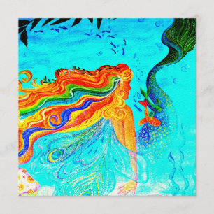 rainbow haired mermaid invitation