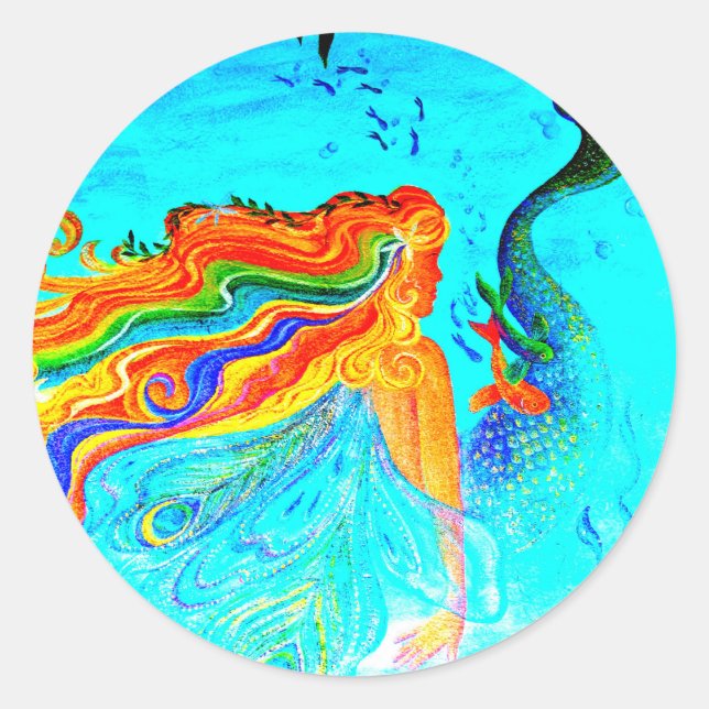 rainbow-haired mermaid sticker (Front)