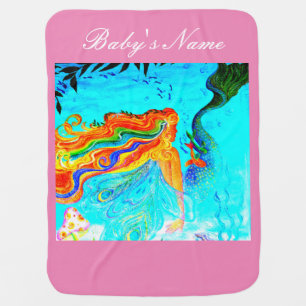 rainbow-haired mermaid underwater receiving blanket