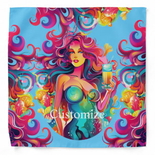 Rainbow-haired Mermaid With Cocktail Bandana