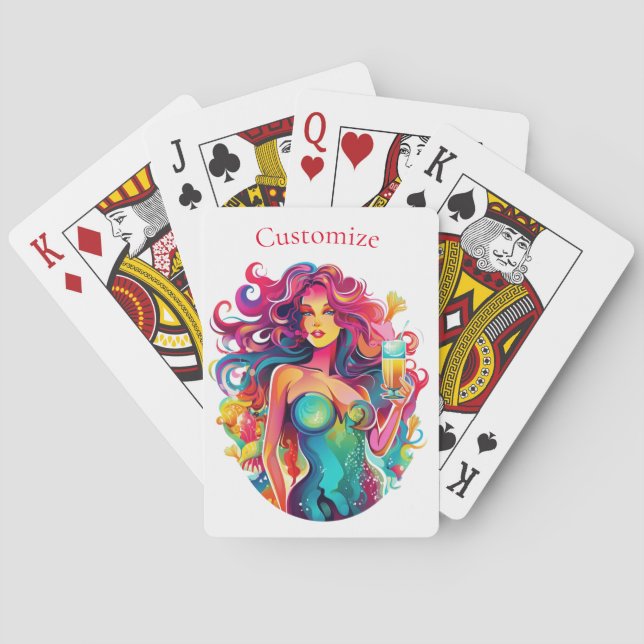 Rainbow-haired Mermaid With Cocktail  Poker Cards (Back)