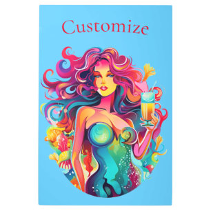 Rainbow-haired Mermaid With Cocktail Thunder_Cove Metal Print