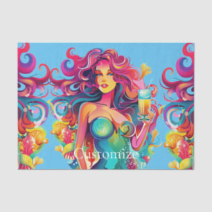 Rainbow-haired Mermaid With Cocktail Tissue Paper