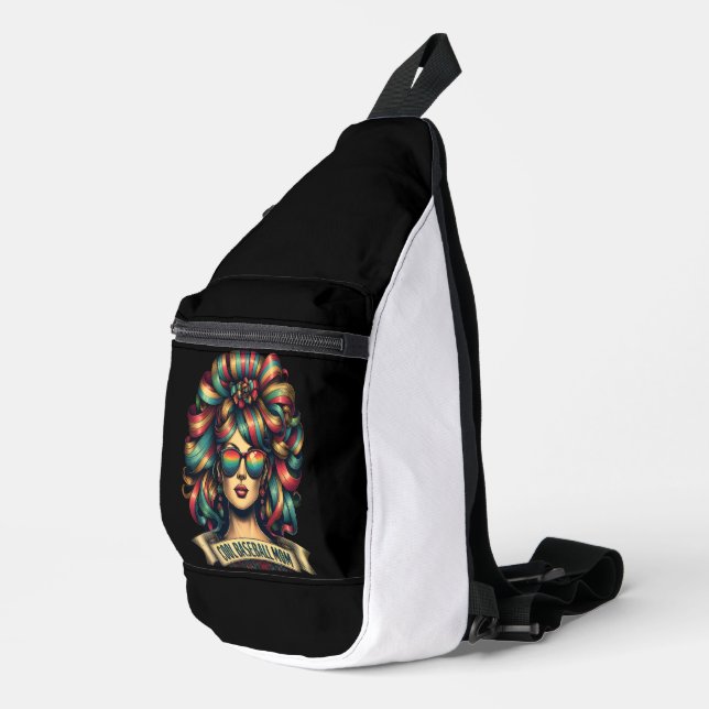 Rainbow-haired Woman in Shades Cool Baseball Mom Sling Bag (Right Corner)