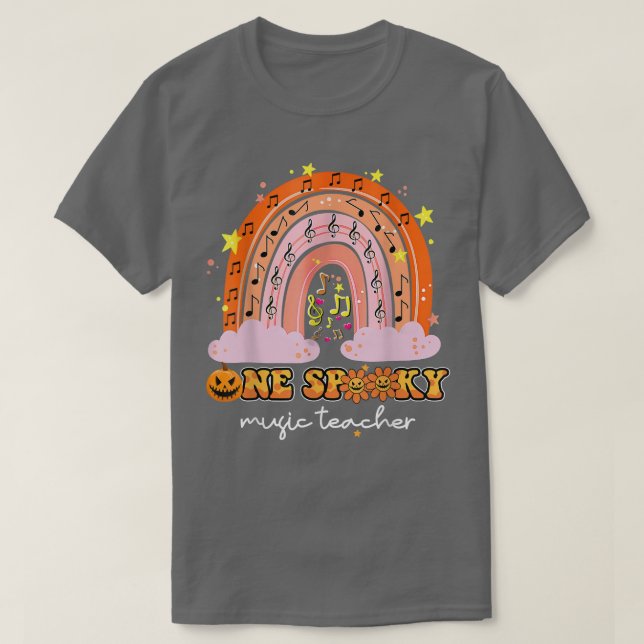 Rainbow Halloween One Spooky Music Teacher Retro  T-Shirt (Design Front)