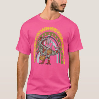Rainbow Halloween Skeleton Riding Mummy Dinosaur T T-Shirt