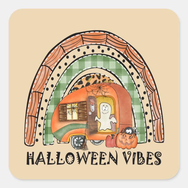Rainbow Halloween Vibes Camper/ Trailer Square Sticker (Front)