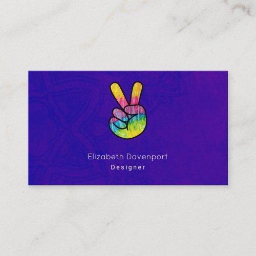 Rainbow Hand Peace Sign Acid Purple Background Business Card