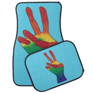 Rainbow Hand Peace Sign Custom Car Mats