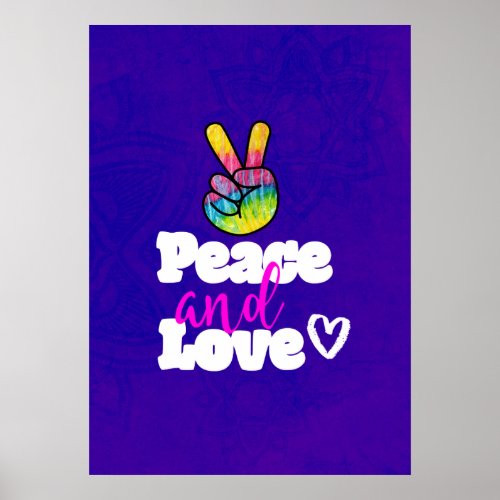 Rainbow Hand Peace Sign Peace and Love Typography