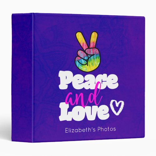 Rainbow Hand Peace Sign Peace and Love Typography 3 Ring Binder