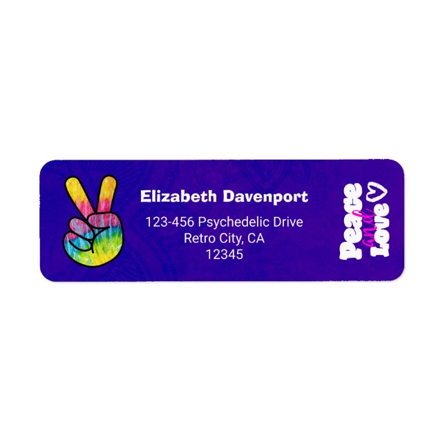 Rainbow Hand Peace Sign Peace and Love Typography Label (Front)