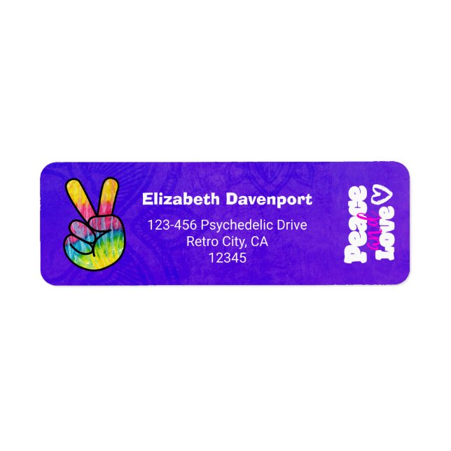 Rainbow Hand Peace Sign Peace and Love Typography Label (Front)