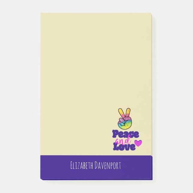 Rainbow Hand Peace Sign Peace and Love Typography Post-it Notes (Front)