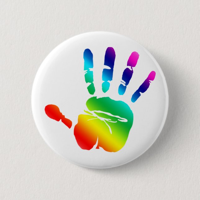 Rainbow hand pinback button (Front)