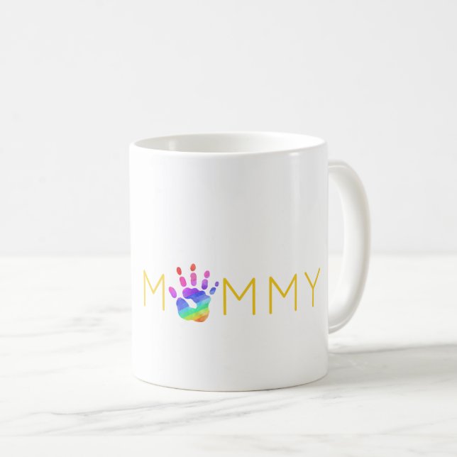Rainbow Handprint MOMMY Love Mothers Day Keepsake Coffee Mug (Front Right)