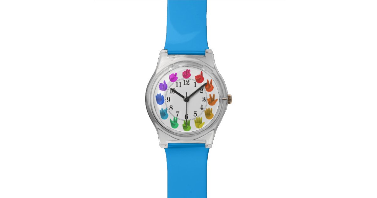 Rainbow hands asl numbers wrist watch Zazzle