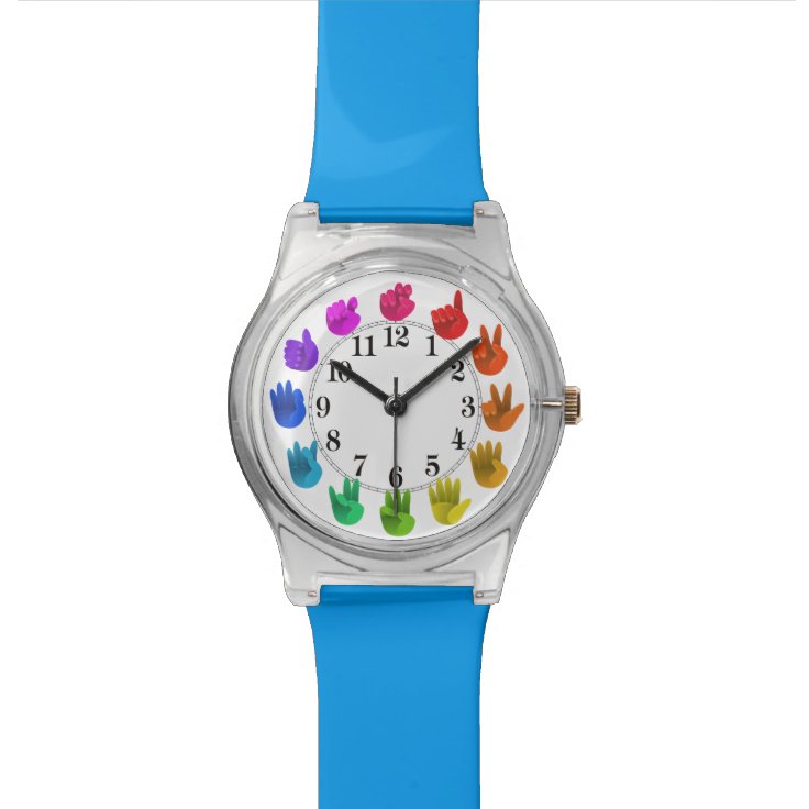 Rainbow hands asl numbers wrist watch Zazzle