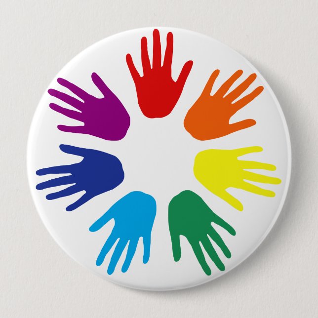 Rainbow hands pinback button (Front)