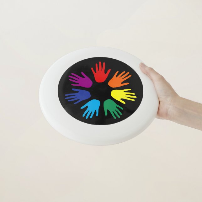 Rainbow hands Wham-O frisbee (In Hand)