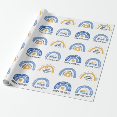 Rainbow hanukkah celebration wrapping paper