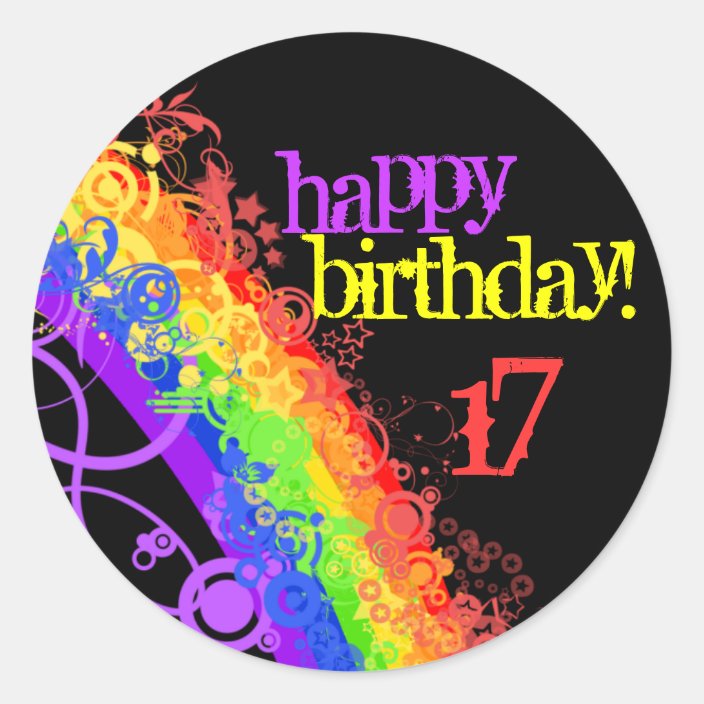 Rainbow Happy 17th Birthday Sticker