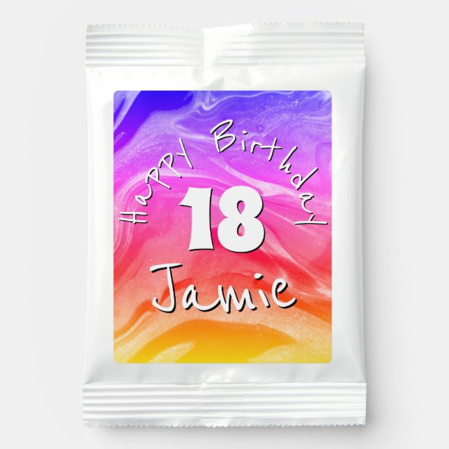 Rainbow Happy 18th Birthday & Personalized Name Hot Chocolate Drink Mix (Front)
