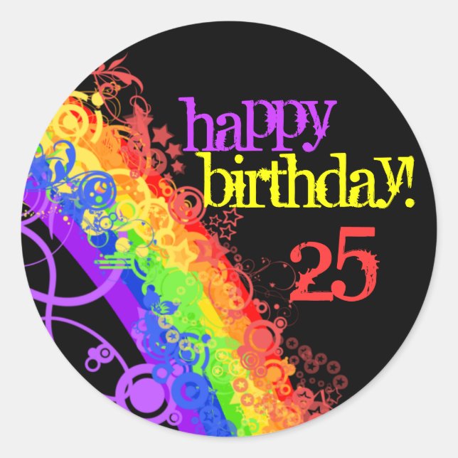 Rainbow happy 25th birthday sticker (Front)