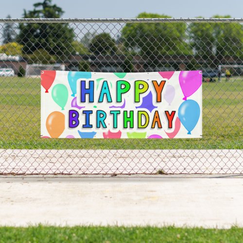 Rainbow Happy Birthday Multicolored Balloons Banner