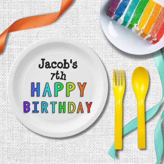 Rainbow Happy Birthday Personalized Paper Plates (Creator Uploaded)