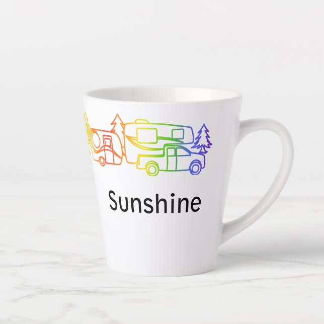 Rainbow Happy Campers Personalized Latte Mug (Right)