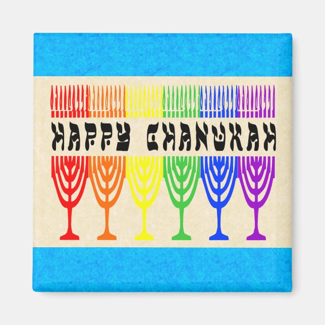 Rainbow Happy Chanukah Magnets (Front)