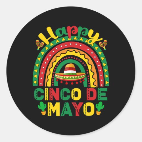 Rainbow Happy Cinco De Mayo Party Mexican Funny Classic Round Sticker