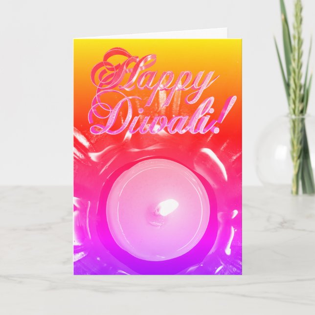 Rainbow Happy Diwali Colorful Candlelight Card (Front)