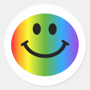Rainbow Happy Face Classic Round Sticker