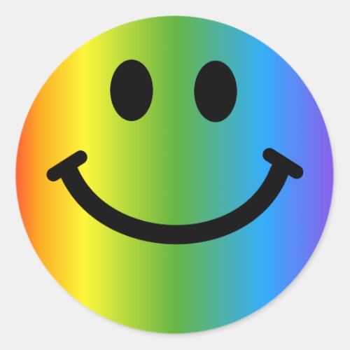 Rainbow Happy Face Classic Round Sticker