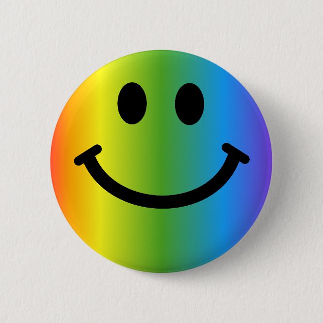 Rainbow Happy Face Pinback Button (Front)