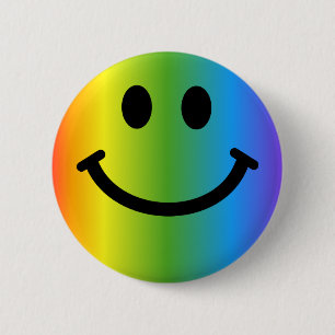 Rainbow Happy Face Pinback Button