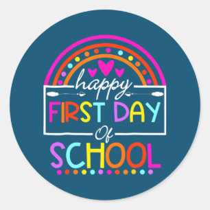 Rainbow Happy First Day School Teacher Back To Classic Round Sticker