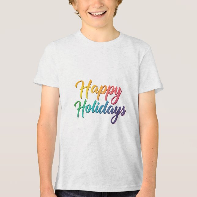 Rainbow Happy Holidays Text Graphic Tri-Blend Shirt (Front)
