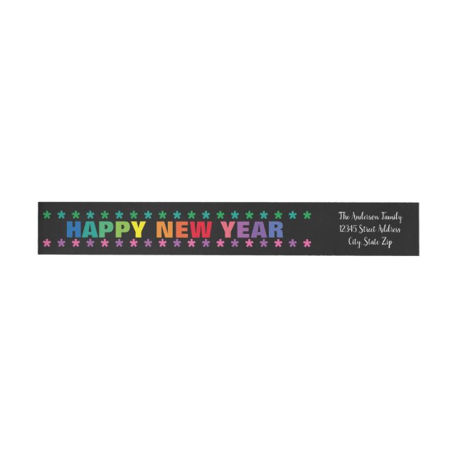 Rainbow Happy New Year - Long Return Address Label (Individual)