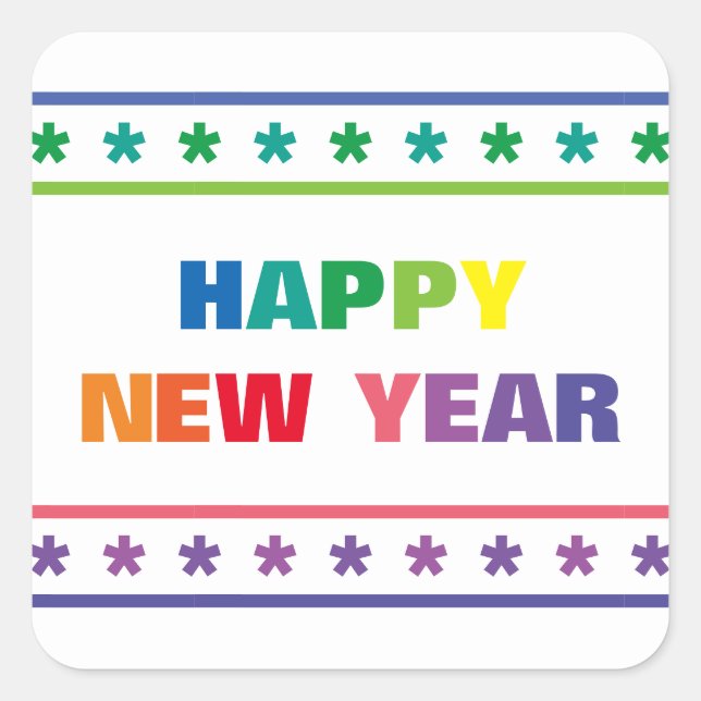 Rainbow Happy New Year - Square Sticker (Front)