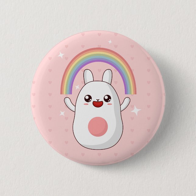 Rainbow Happy Rabbit Button (Front)