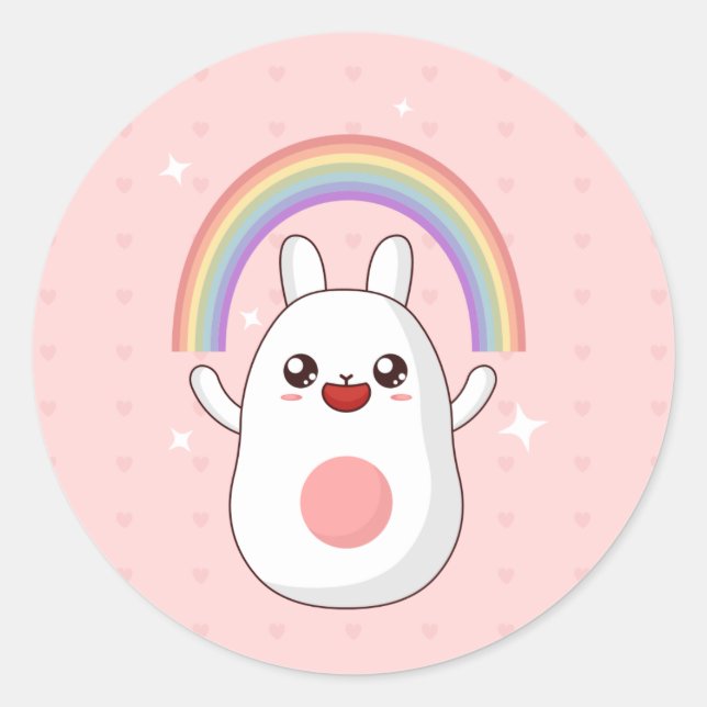 Rainbow Happy Rabbit Classic Round Sticker (Front)
