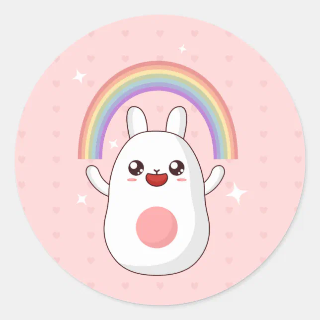 Rainbow Happy Rabbit Classic Round Sticker | Zazzle