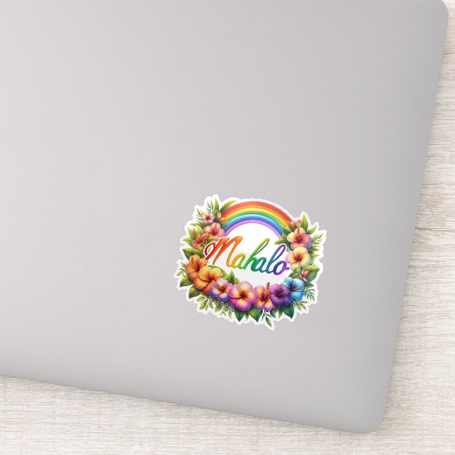 Rainbow Hawaii Mahalo Sticker (Detail)